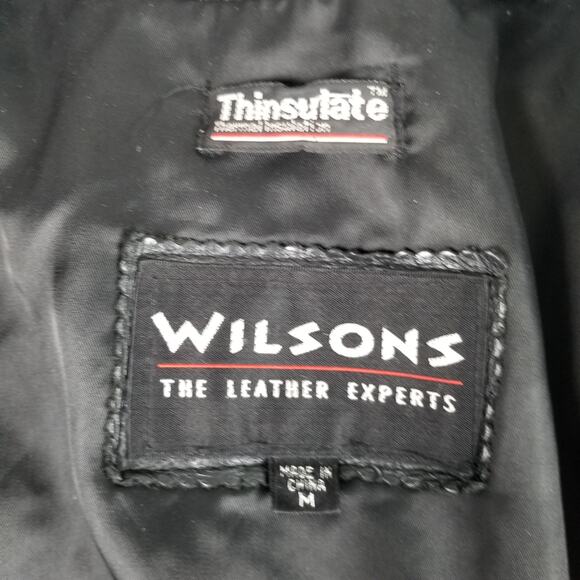Wilsons Black Leather Coat Jacket Thinsulate Removeable Liner Vintage Medium - Picture 4 of 8